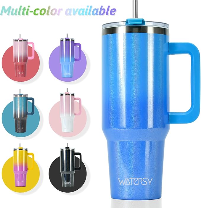 30 oz Shiny Tumbler with Handle and Straw,Stainless Steel Tumbler with Lid and Straw,Insulated Travel Mug(Cold for 34 Hours),Water Bottle for Iced Tea,Coffee (Blue)