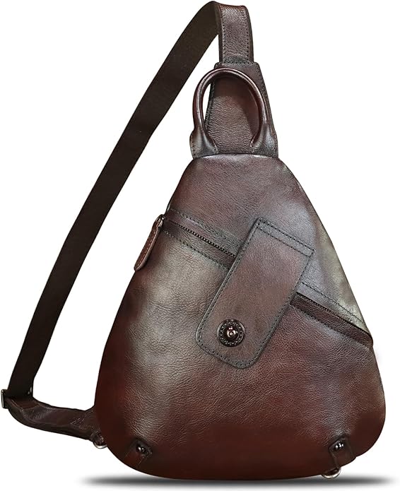 Genuine Leather Sling Bag for Men and Women Classical Real Leather Sling Backpack Purse Crossbody Bag for iPad Pro 11 inch