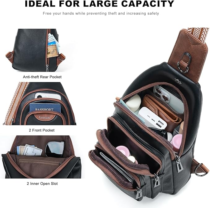 Crossbody Sling Bag for Women Men Anti Theft Cross Body Fanny Pack Belt Bag Purse Gifts for Women Faux Leather, Black Brown