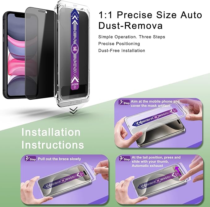 2 Pack Privacy Screen Protector for iPhone 11 and iPhon XR 6.1-Inch Auto Dust Removal, No Bubbles,Anti-Spy Tempered Glass Film, Easy Installation