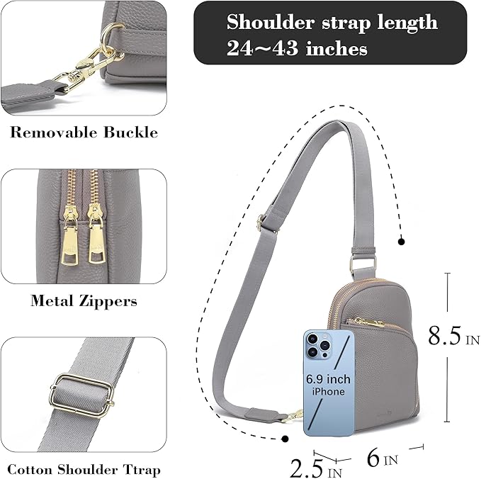 INICAT RFID Blocking Sling Bag Leather Crossbody Bags for Women Fanny Pack Cross Body for Woman Chest Bag for Travel 1.9L