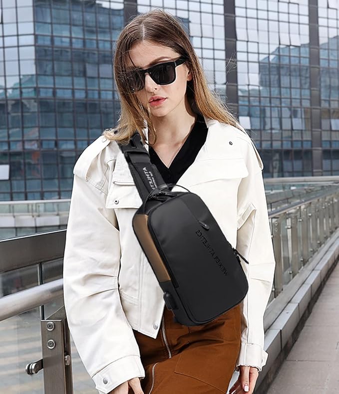 Waterproof Sling Bags Mens Shoulder Crossbody Backpack with USB Charging Port& Headphone,Outdoor Lightweight Bag