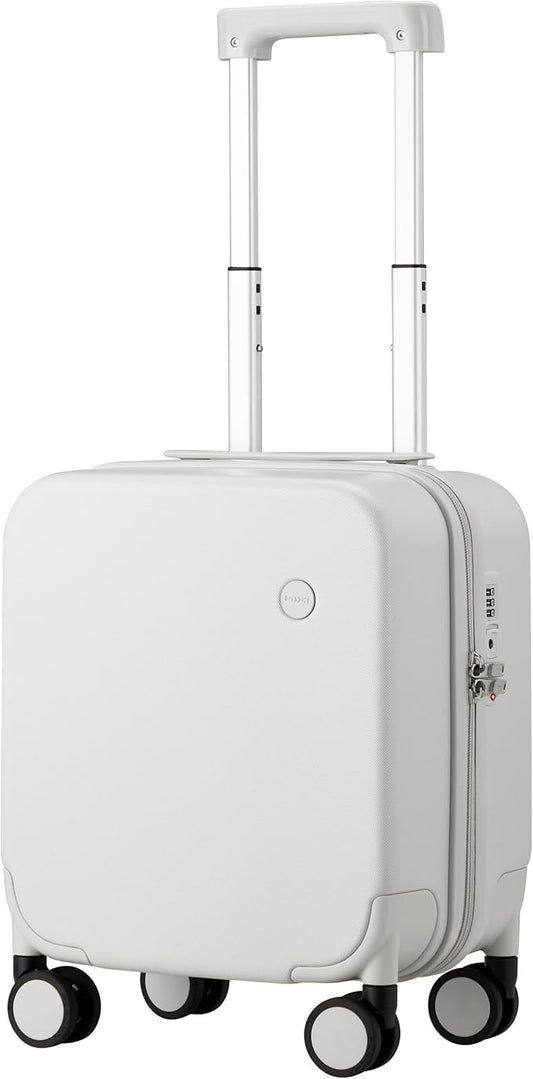 mixi Upgrade Carry on Luggage 14 Inch Underseat Personal Item Suitcases with Spinner Wheels, Hardside Rolling Suitcase PC with TSA Lock Lightweight Travel Case, Fine Grid Smoke White