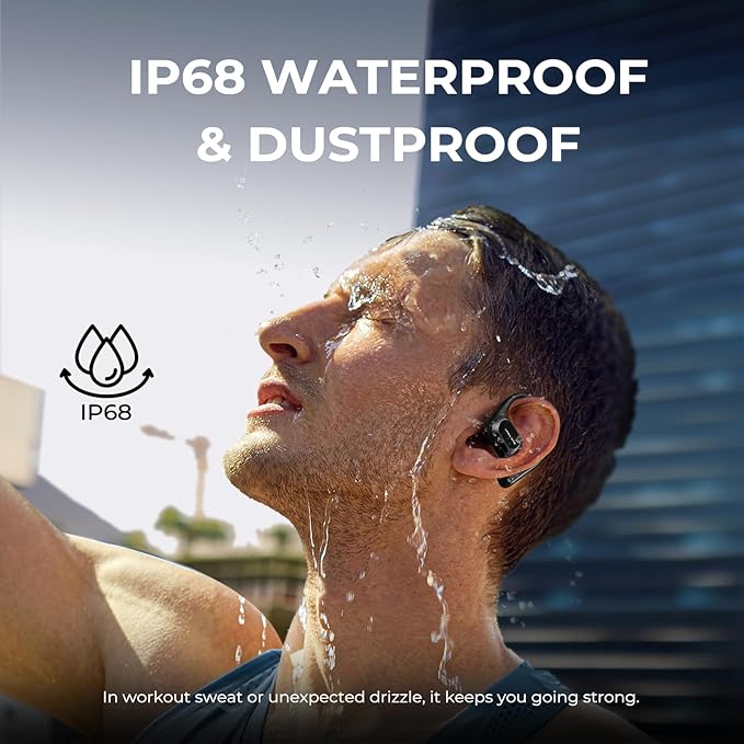 JOYWISE True Wireless Bone Conduction Headphones, Bluetooth 5.4 AI Music Generator Open Ear Earbuds with 30 Hrs Playtime, Ultra Lightweight, IP68 Waterproof, Design for Cycling, Running, Black