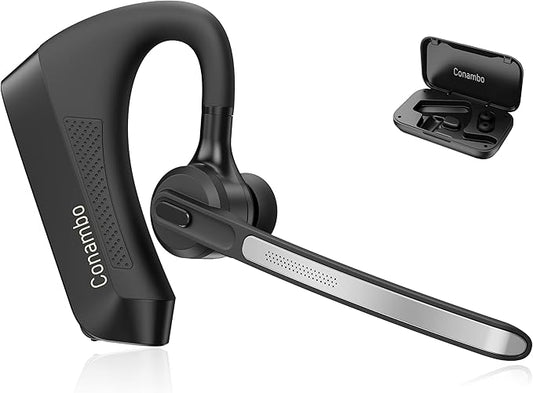 Conambo K21 Bluetooth Headset V5.1, Bluetooth Earpiece with CVC 8.0 Dual Mic Noise Cancelling Wireless Headphone - Mute & Volume Buttons 16Hrs Talking for iOS Android Cell Phone, Trucker, Office Work