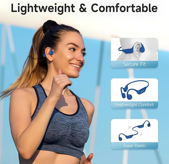 LOBKIN Bone Conduction Headphones Bluetooth 5.4, Open Ear Headphones with Mic, Wireless, 10H Playtime, IPX5 Waterproof Sports Headphones for Running, Ski, Cycling, Workout, Blue
