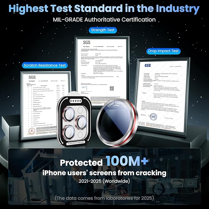 Uyiton for iPhone 17 Pro Max/17 Pro/16 Pro Max/16 Pro/15 Pro Max/15 Pro/14 Pro Max/14 Pro Camera Lens Protector - Military-Grade Tempered Glass Metal Camera Cover, Easy to Install, Silver+Red