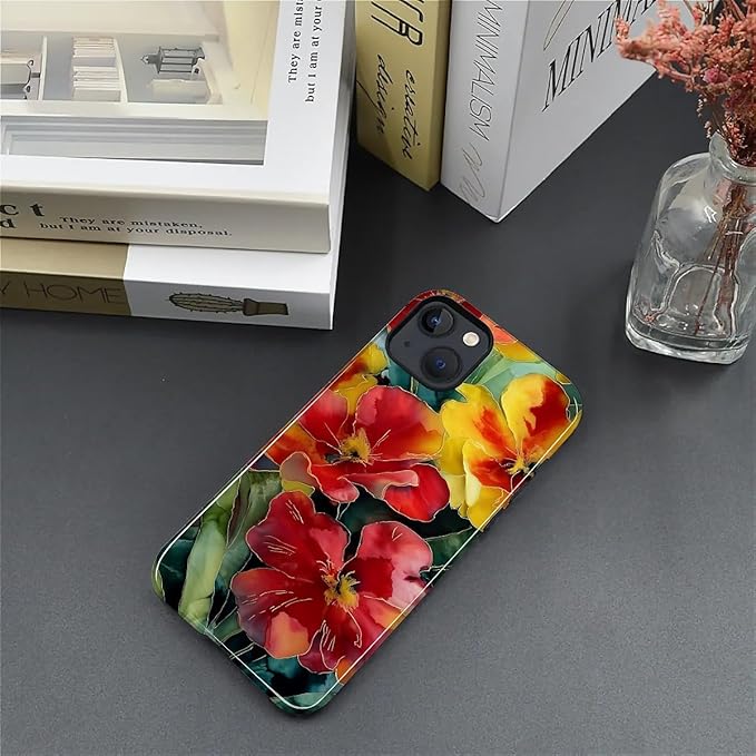 Case for iPhone 15 Case,Vintage Floral Girly Design - Hybrid Dual Protection Silicone + Hard PC Shockproof Full Body Cover Slim Anti-Scratch Protective Case for Men Women