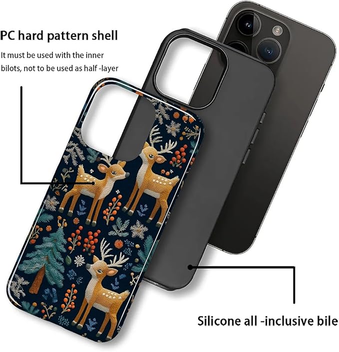 Case for iPhone 12 Pro Max Case,Cute Christmas Reindeer Design - Hybrid Dual Protection Silicone + Hard PC Shockproof Full Body Cover Slim Anti-Scratch Protective Case for Men Women