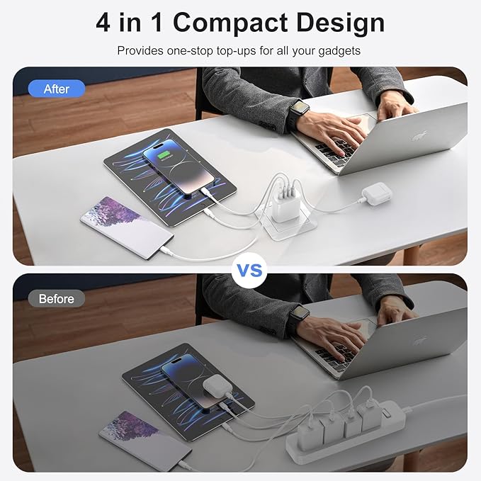 USB C Wall Charger, Amoner 2Pack 30W 4Ports iPhone Fast Charger Block (1 USB A Port +3 USB C Ports), iPhone Cube Adapter Compatible for 16/16Pro/16ProMax/15/15 Pro/14/13/12/11/SE/XS and More