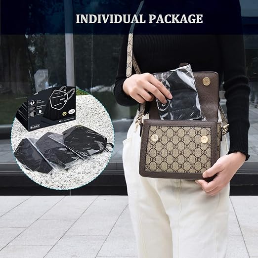 HUHETA KN95 Face Mask 60 PCs, 5-Ply Safety Masks for Men & Women, Filter Efficiency>=95% (Black Mask)