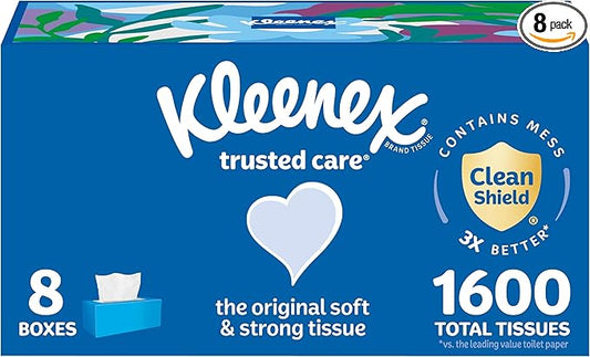 Kleenex Trusted Care Facial Tissues, 8 Flat Boxes, 200 Tissues per Box, 2-Ply, Packaging May Vary