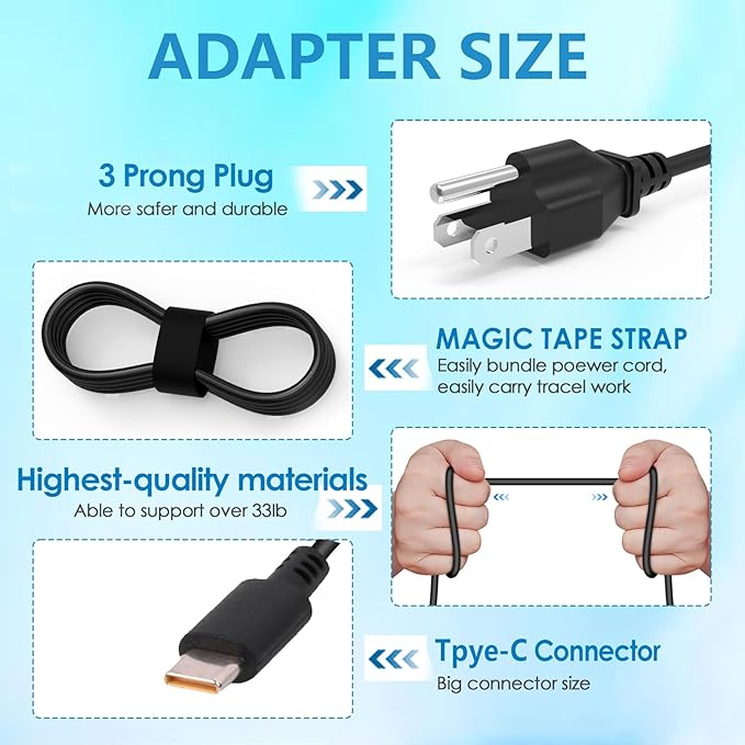 65W Charger Fit for Lenovo ThinkPad X1 Carbon 5th 6th 7th 8th Gen, X1 Yoga 2nd 3rd 4th 5th, X1 Tablet 2nd 3rd USB C Laptops Adapter