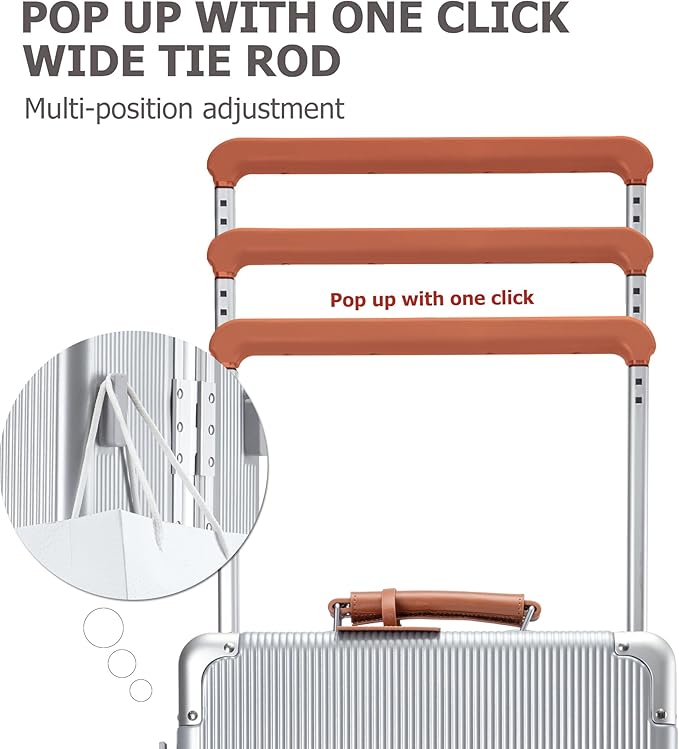 feilario 20'' Aluminum Frame Wide Handle PC Hardside Carry On Luggage - Double Spinner Wheels Luxury Rolling Travel Suitcase with TSA Lock & Cup Holder