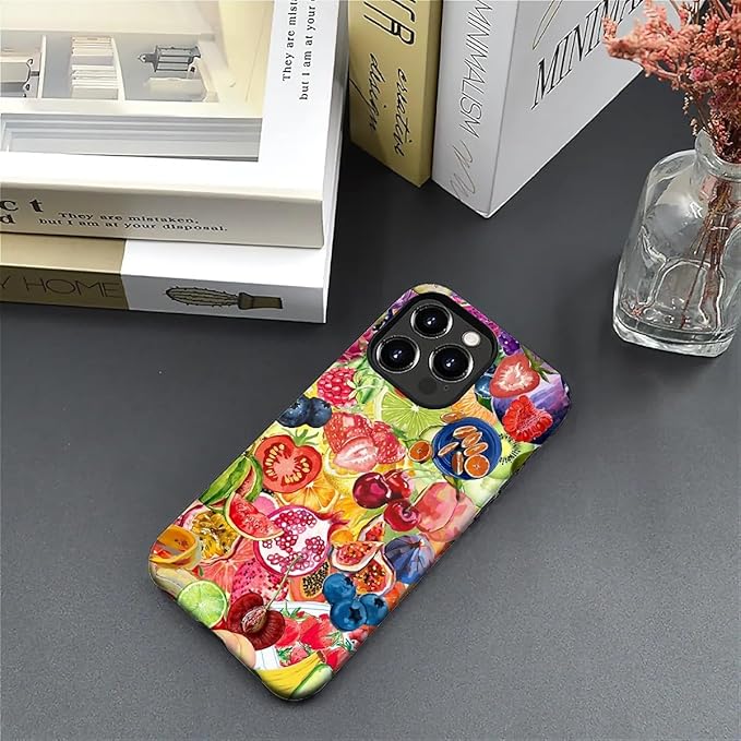 Case for iPhone 16 Pro,Summer Fruit Collage for Woman Men Full Body Protective Cover Shockproof 2 in 1 Silicone + Hard PC Case for iPhone 16 Pro