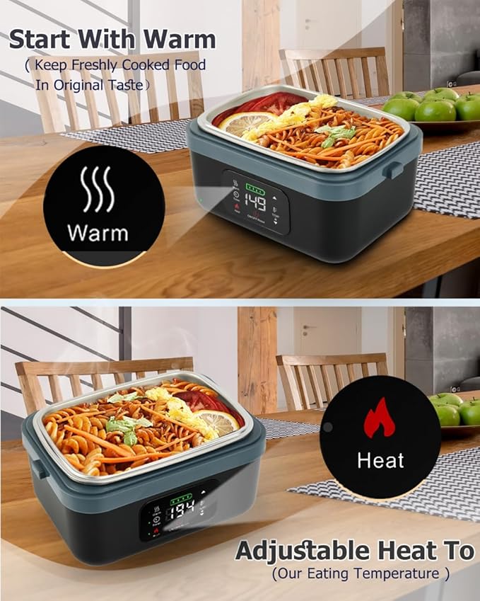Electric Lunch Box For Adults(Men & Women),Heated Lunch Box Battery Powered With USB Charge port,Self Heating Coreless,Portable Food Warmer For meals on the go(1L Black)