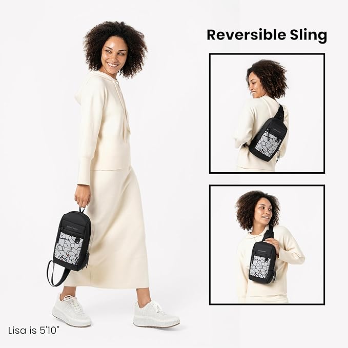 Sherpani Metro, Anti Theft Sling Bag, Sling Backpack, 5L Travel Bag, Shoulder Chest Purse, Crossbody Backpack for Women, Metal Hardware, Travel Gift (Sakura Pro)