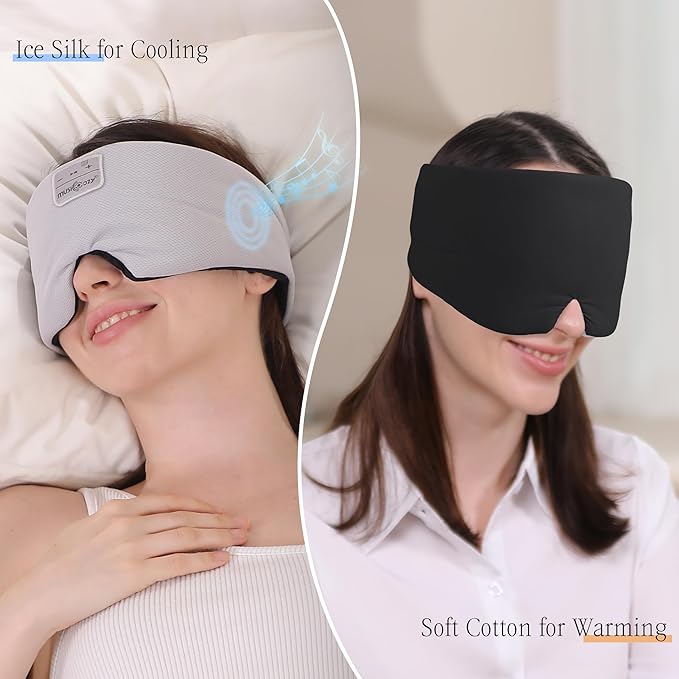 MUSICOZY Ice Silk Sleep Headphones with Bluetooth Mask, Eye Mask for Sleeping in Total Darkness, 5.4 Bluetooth Sleep Mask Sleep Headphones, Soft, Gifts for Men Women (Black)