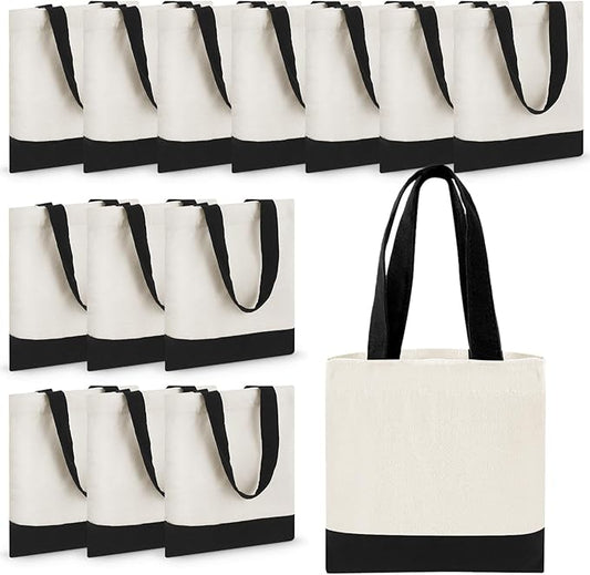Amylove 24 Pcs Mini Tote Bag Sublimation Blank Canvas Tote Bags Reusable Grocery Luggage DIY Sack Goody for Party Even (10 x 10 Inch,White Black)