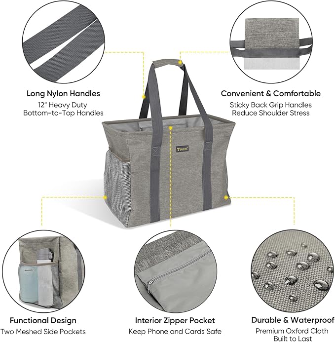 BALEINE Extra Large Utility Tote Bag with Wire Frame for Storage (Beige, 16.5''x14''x10'')