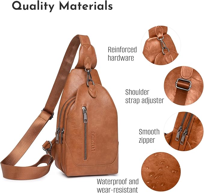 Small Sling Bag for Women - in Vegan Leather Versatile Fanny Pack, Crossbody Bags for Women with Adjustable Guitar Belt Suitable, Brown