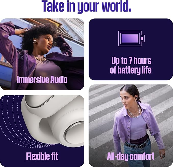 Bose Ultra Open Bluetooth Earbuds, True Wireless Earbuds with OpenAudio for Awareness, Clip On Design for Comfort, Immersive Audio, Up to 48 Hrs of Playtime, White Smoke