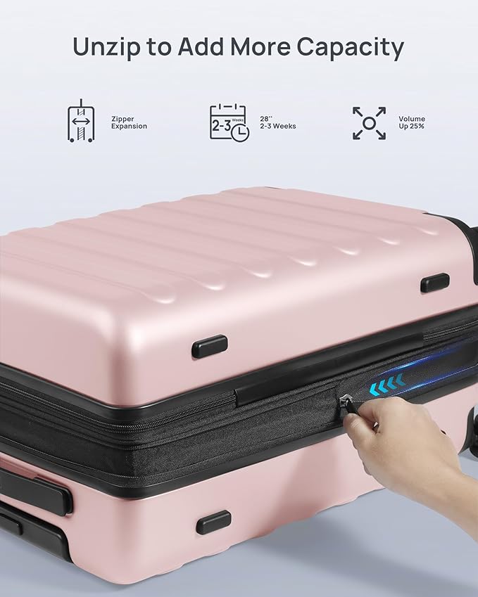 NINETYGO Large Checked Luggage 28 Inch, Checking In Luggage with Smooth Spinner Wheels, Expandable, Hard Shell PC Suitcase, Lightweight Travel Luggage, TSA Approved (Pink, Rhine Max)