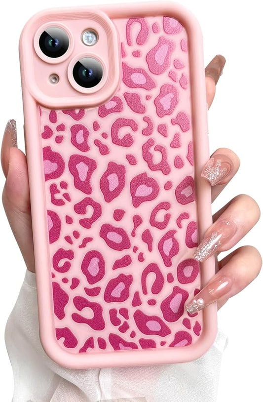 KANGHAR Case for iPhone 15 Leopard Printed Pattern Cute Cheetah Phone Case Soft TPU Shockproof Protective Cover for iPhone 15 6.1 Inch Pink
