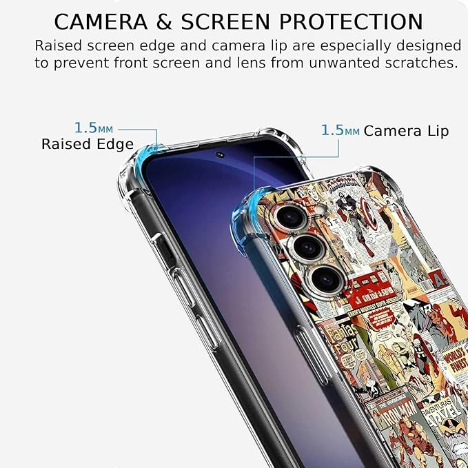 Case for Samsung Galaxy S23+ with Superhero Design,Cartoon Comic Pop Culture Art Collage,Clear Soft TPU Bumper Phone Cover,6.6"(Hero,S23P)