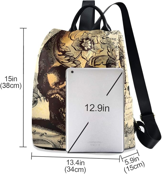 ALAZA Skull Floral Tatto Halloween Backpack Purse for Women Anti Theft Fashion Back Pack Shoulder Bag
