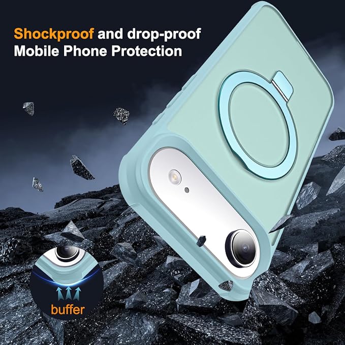 Compatible with iPhone 17 Air Case with Invisible Magnetic O-Ring Stand Military-Grade Translucent Phone Case for iPhone 17 Air 6.5" [Compatible with Mag-Safe][Great Grip Feeling], Blue