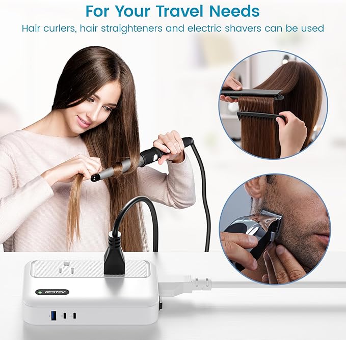 BESTEK 220V to 110V Converter with USB-C 35W, Universal Travel Adapter, US to Europe Power Converter for Hair Straightener/Curling Iron, Step Down Transformer(AU/EU/UK/India/South Africa Plug Adapter)
