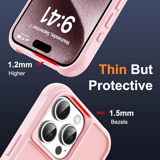 Compatible with iPhone 15 Pro Max Case with Invisible Magnetic O-Ring Stand Military-Grade Translucent Case for iPhone 15 ProMax 6.7" [Compatible with Mag-Safe][Great Grip Feeling], Pink