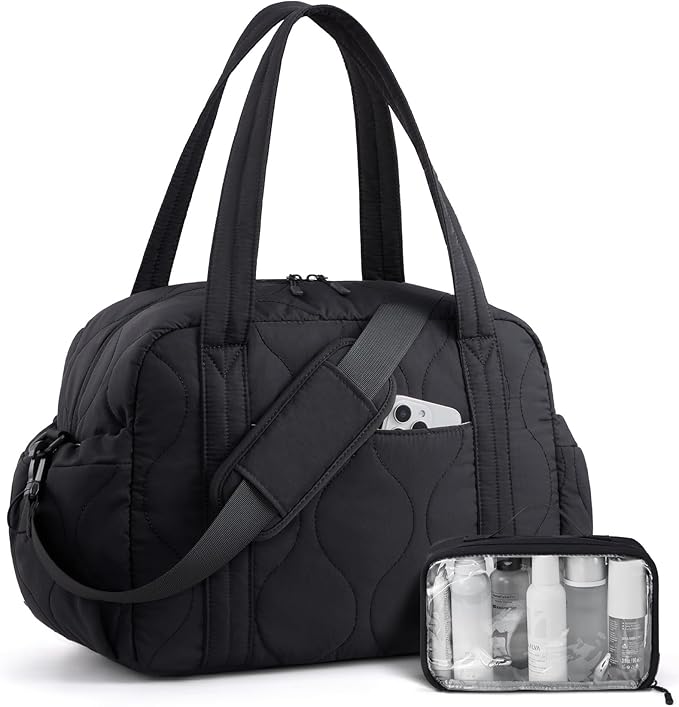 LOVEVOOK Gym Bag for Women, Puffer Travel Duffle Bag with Wet Pocket, Lightweight Carry On Bag Weekender Overnight Bag with Toiletry Bag, Multiple Pockets Personal Item Travel Bag for Airplanes