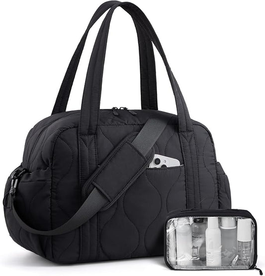 LOVEVOOK Gym Bag for Women, Puffer Travel Duffle Bag with Wet Pocket, Lightweight Carry On Bag Weekender Overnight Bag with Toiletry Bag, Multiple Pockets Personal Item Travel Bag for Airplanes