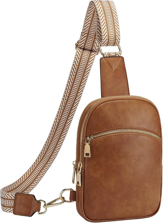 Yarnic Small Sling Bag for Women, Anti Theft Cross Body bags Trendy, RFID Travel Crossbody Purses,Vegan Pu Leather Chest Bag (Chestnut Brown)