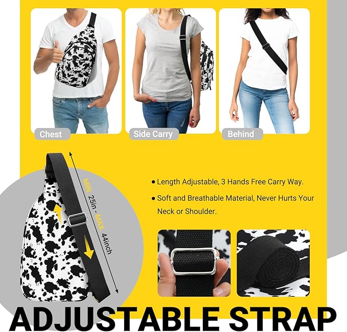 Crossbody Bags for Women, Sling Bag for Men, Small Hiking Backpack Anti Theft Lightweight for Outdoors Travel （M, Cow Print）