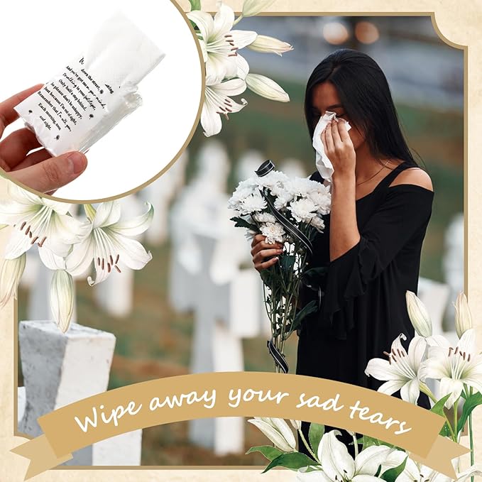 Sinmoe 60 Bulk Funeral Tissues Keepsakes Memorial Facial Pocket Tissues Favors Inspirational Poem 3 Ply Mini Travel Size Tissue Packs Memorial for Guests Relatives Family