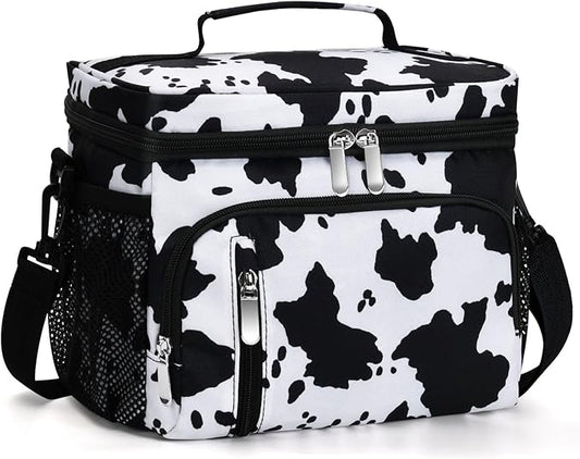 Insulated Lunch Bag for Men & Women - Leakproof Lunch Box Soft Cooler Tote, Adjustable Strap, Reusable Lunch Box for Work Office Picnic Beach Travel-Cow Print