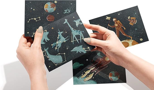Twigs Paper 12 pcs Space Themed Note Card Set - Assorted Greeting Cards for Every Occasion with Envelopes Included - Cute and Unique Designs - Bulk Stationery Pack - 5.5 x 4.25 Inch Eco-Friendly Paper