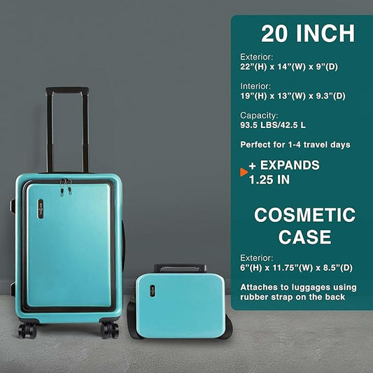 Luggage Sets 3 Piece, 22 Inch Carry on Luggage and 24 Inch Suitcases with Wheels Spinner, Durable Hard Shell Suitcase Set, Expandable Travel Suitcase, Teal