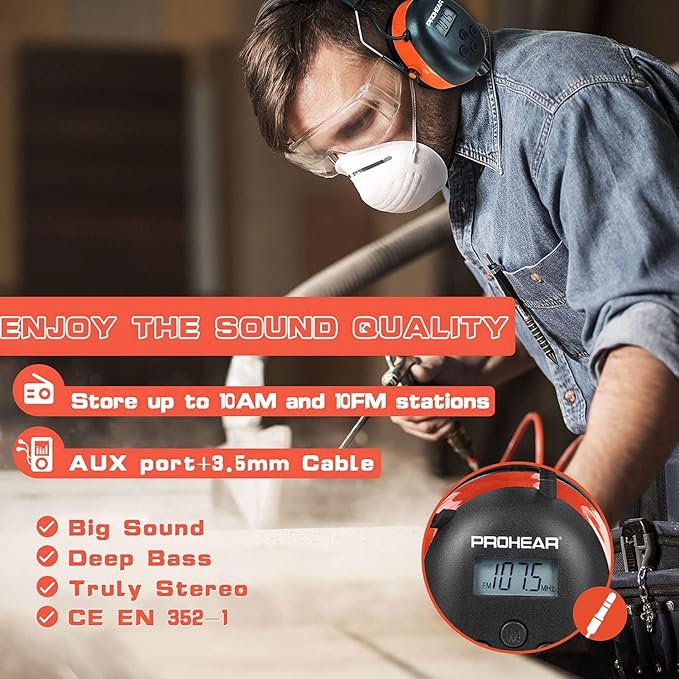PROHEAR 027 AM FM Radio Headphones with Digital Display 2 pack, 25dB NRR, Safety Ear Protection Earmuffs for Mowing, Snowblowing, Construction, Work Shops - Orange and Orange