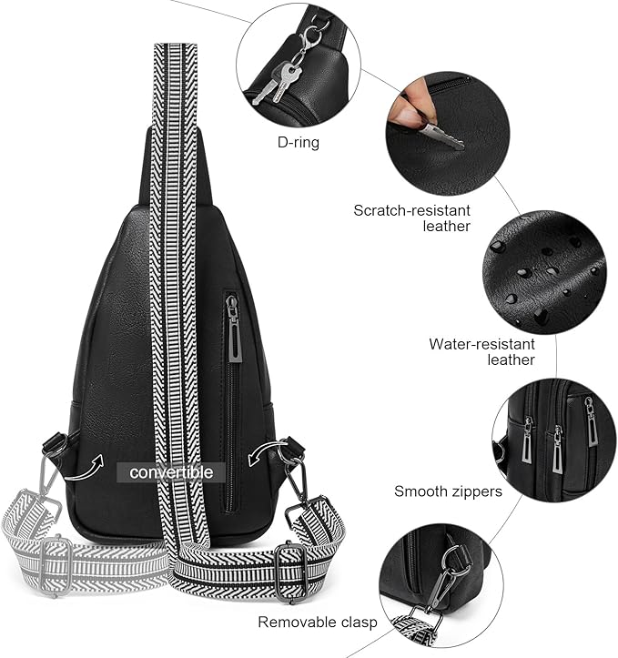 Womens Sling Bag Crossbody Bags for Women Vegan Leather Sling Backpack Daypack Fanny Pack Crossbody Purse Travel