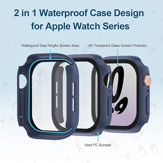 2 in 1 Waterproof Case for Apple Watch Screen Protector SE SE 2 SE 3(2025) Series 4 5 6 40mm Built-in Tempered Glass [Overal Protective] Ultra-Thin PC Bumper Cover Compatible iWatch