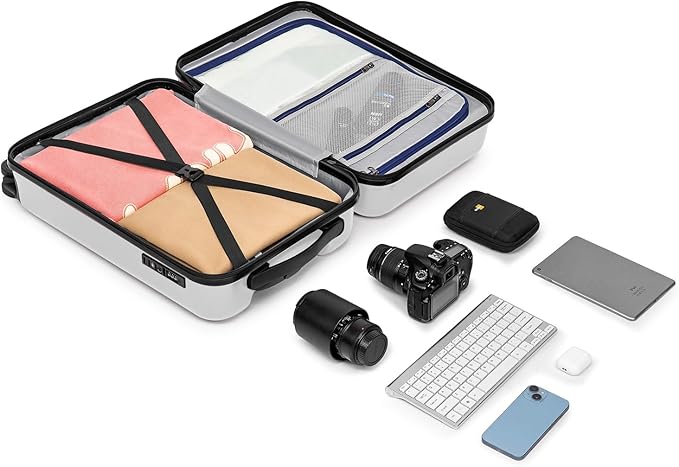 KYME Suitcase Hardshell With Double Spinner Wheels, PC+ABS TSA Lock Travel Luggage (White, 20" Carry On)