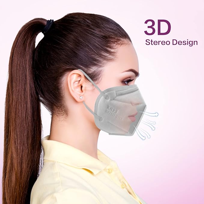 Miuphro KN95 Face Mask, 5-Layer Design Cup Dust Safety KN95 Masks 25 Pack, Gray