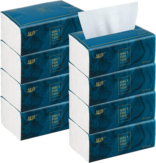 8 Packs Disposable Facial Tissue, Toilet Paper, Native Wood Pulp Fiber Material, Soft Facial Napkin, White Facial Paper Tissue, 4-Ply, 400 Sheets per Pack