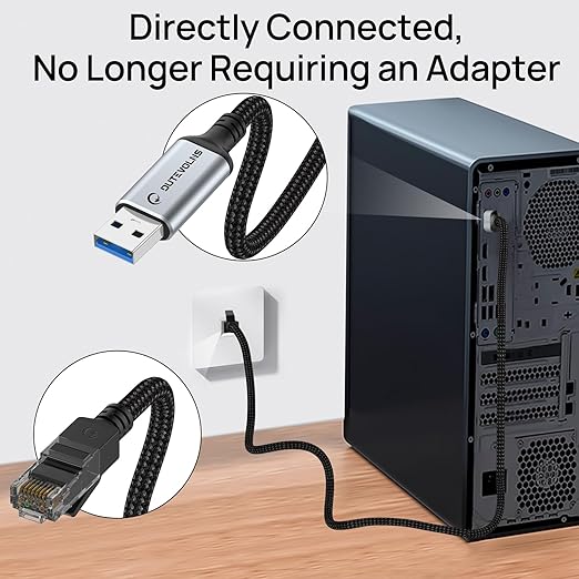 USB to Ethernet Cable 15 FT, USB 3.0 A to RJ45 Male Nylon Adapters, Gigabit Directly Connected, Compatible for Laptop, Desktop PC, Switch, Windows 10 and Windows 11