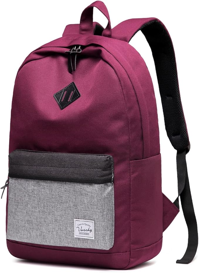 Backpack for Men Women,VASCHY Water-Resistant School Backpack Bookbag Schoolbag Casual Daypack Work Burgundy
