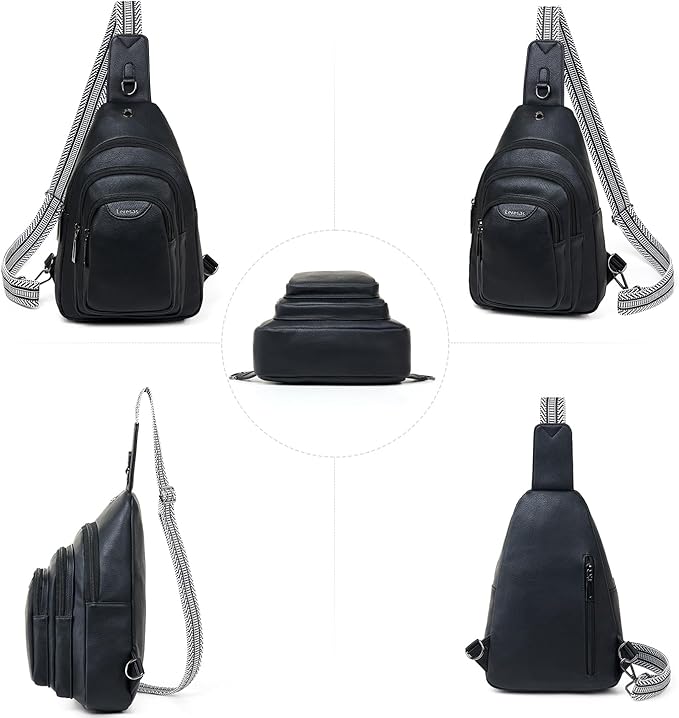 10L Crossbody Sling Bag for Women Men Anti Theft Cross Body Fanny Pack Belt Bag Purse Gifts for Women Faux Leather, Black